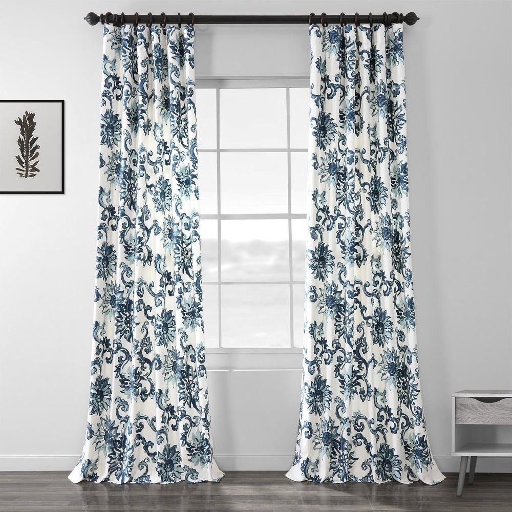 Exclusive Fabrics Curtains Pair 50” X 108” Blue White Pole Top Open Box‎